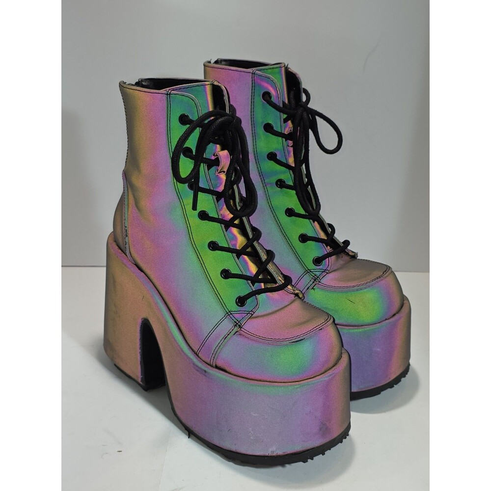 Demonia Purple Rainbow Reflective Camel-203 Platform Goth Boots Size 8